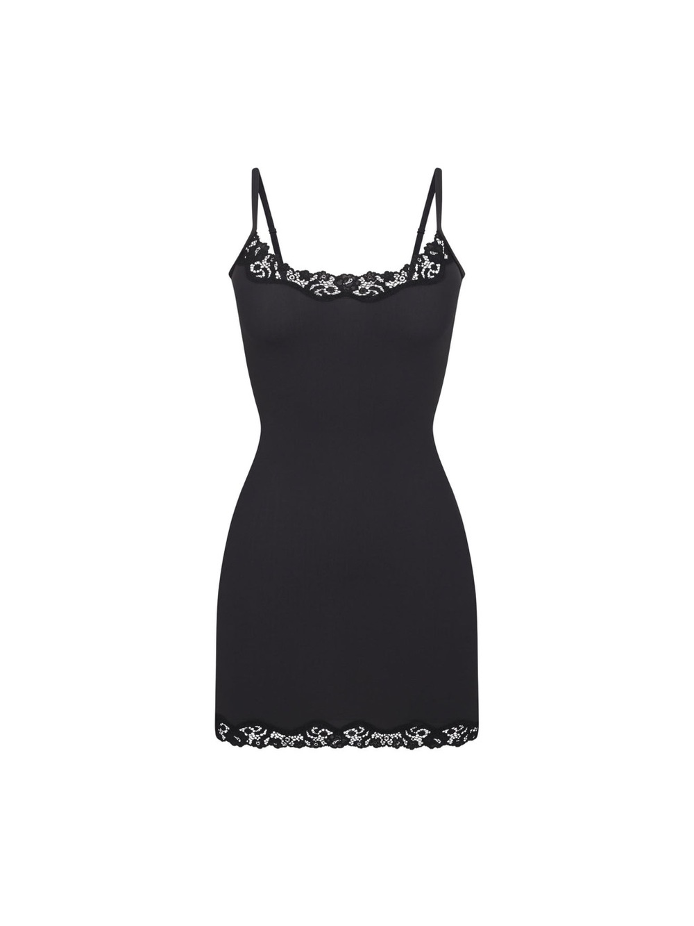 Skims Black Lace-Trim Slip Dress